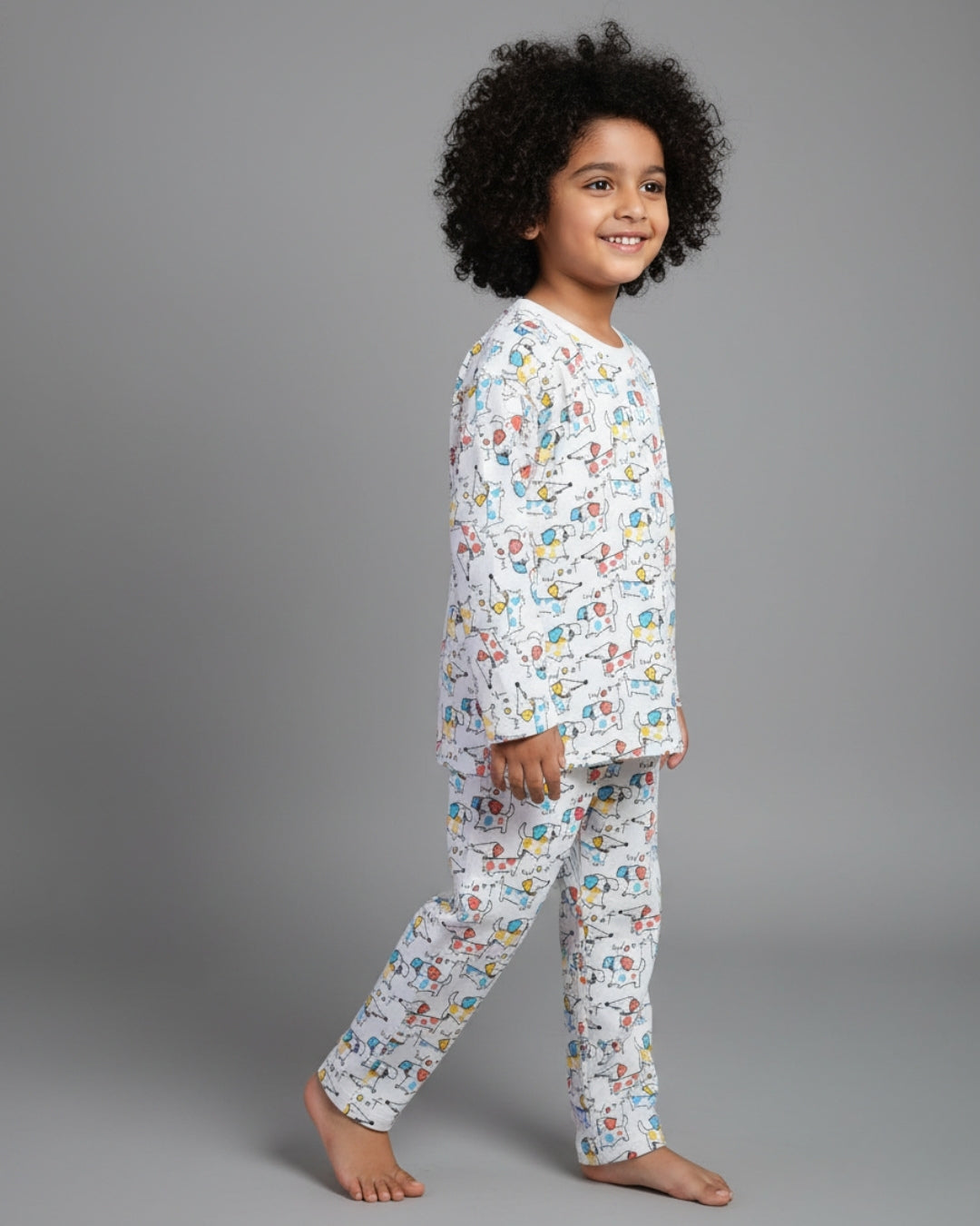 Puppy Printed Premium Cotton Full Sleeves Multicolor T-Shirt & Pyjama Set for Boys & Girls