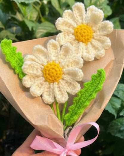 Handmade Crochet White Daisy Bouquet