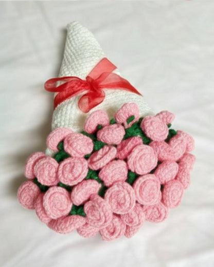 Handmade Crochet Pink Rose Bouquet Throw Blanket
