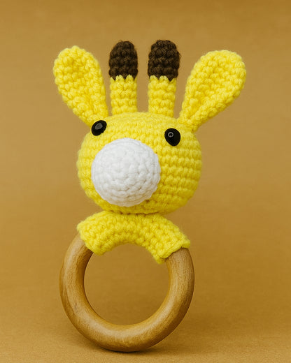 Giggles Giraffe Shaped Rattle Toy in Soft Yarn for Infants