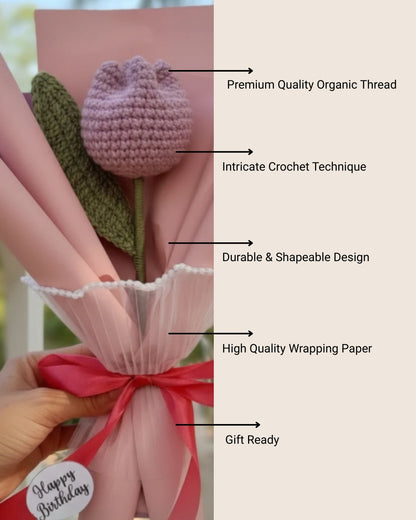Handmade Crochet Mauve Tulip Bouquet