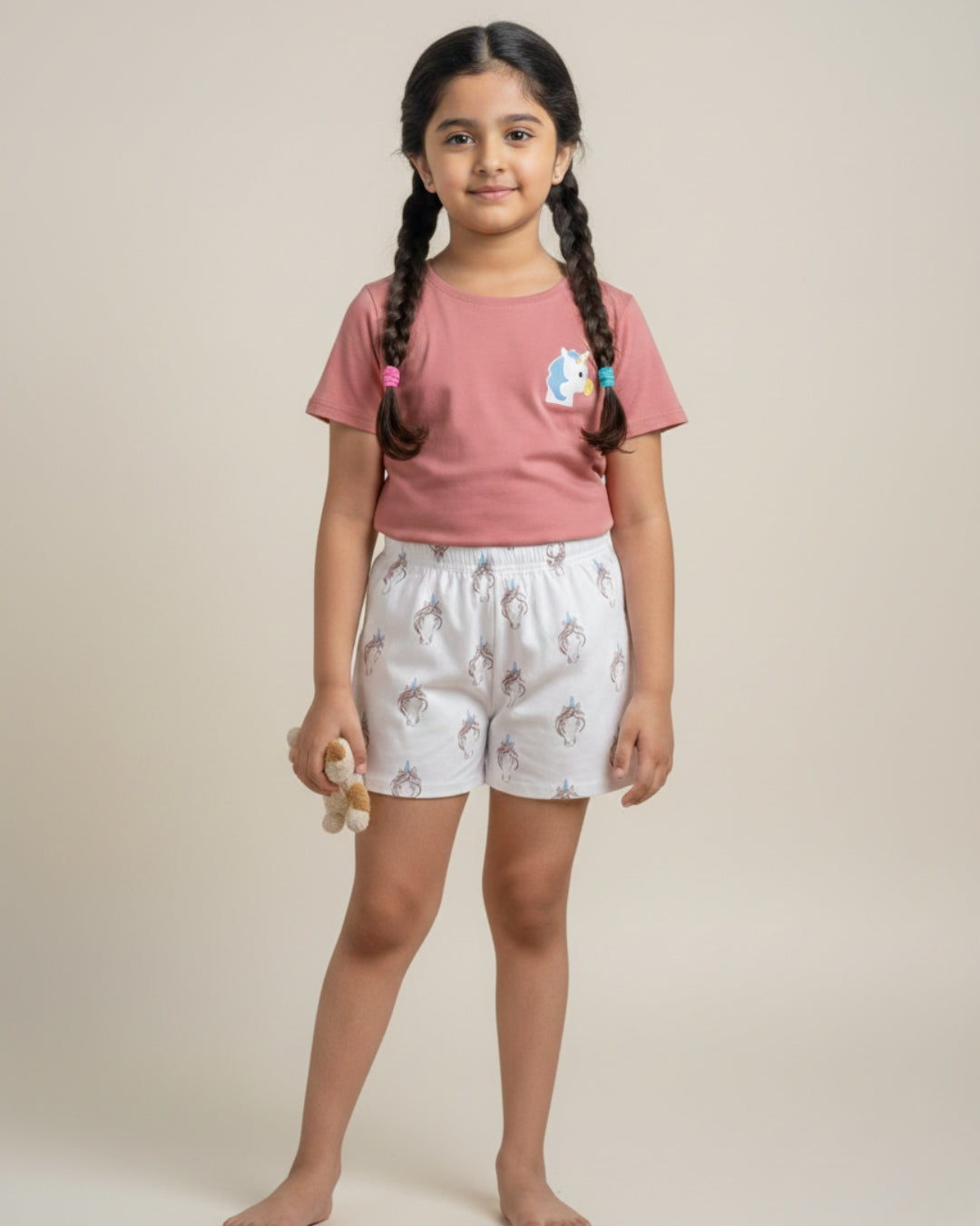 Multicolor Unicorn Printed Shorts Night Dress for Girls