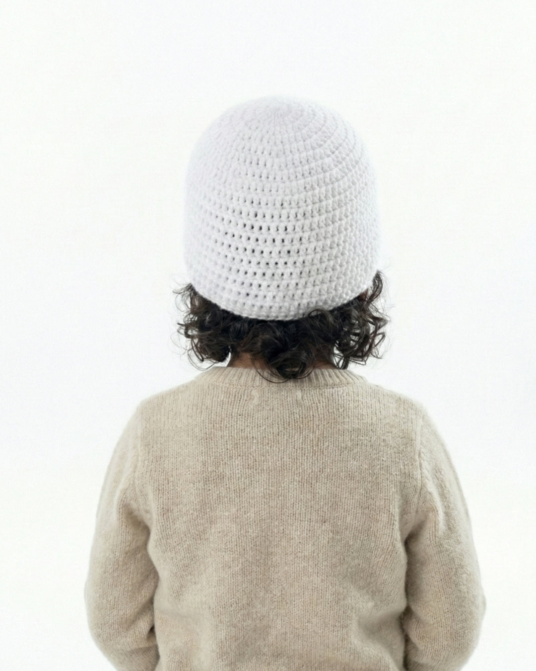 White Handmade Woollen Cap for Girls with Flower