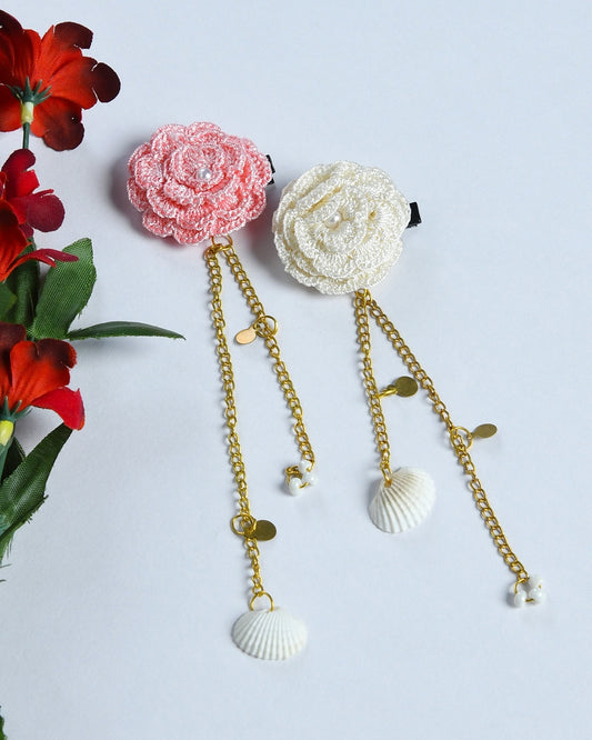 Pack of 2 Pink & Off White Ethnic Hair Clip for Girls