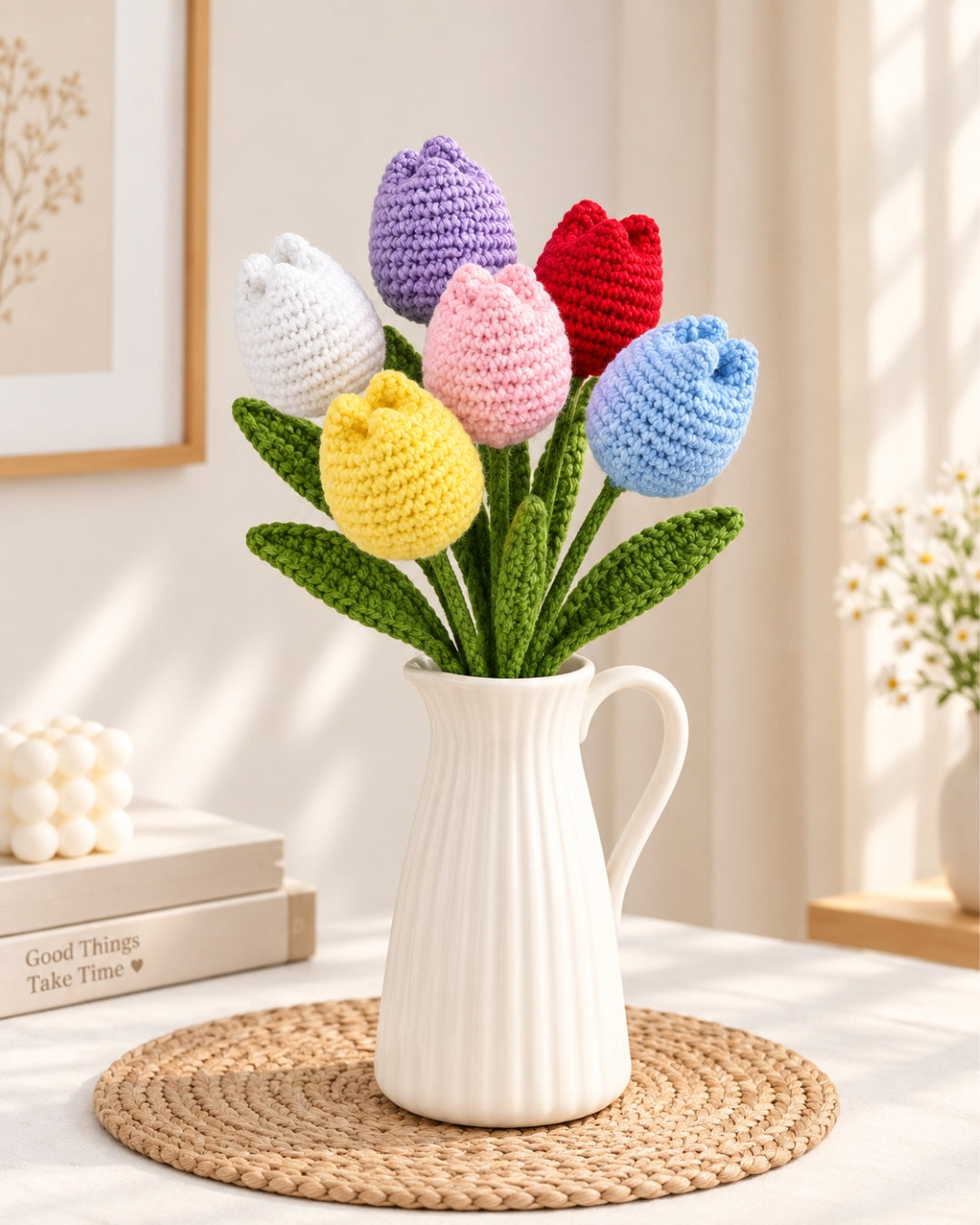 Handmade Crochet Tulip Bouquet/Stick