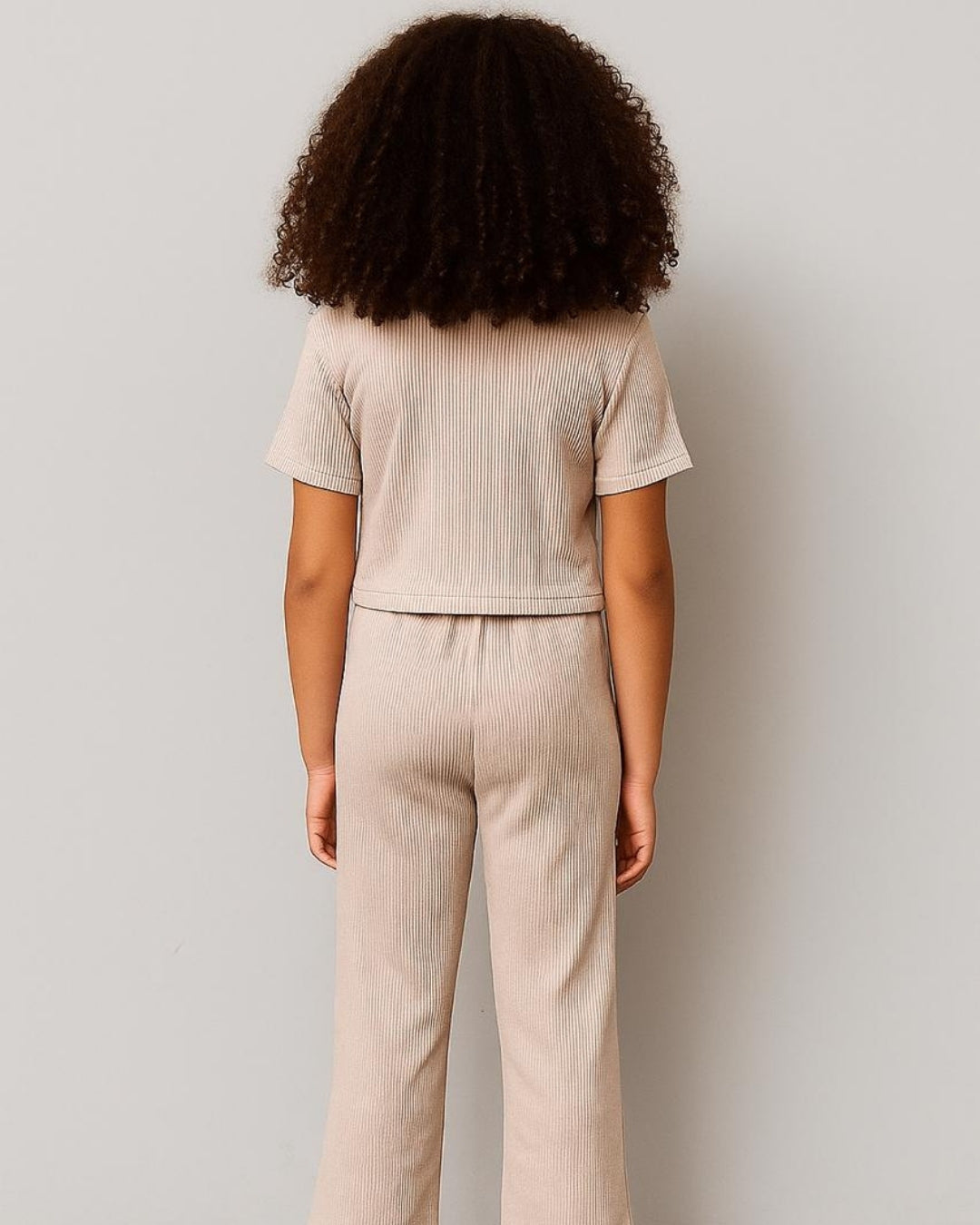 Beige Premium Cotton Half Sleeves Solid Co-ord Set for Girls