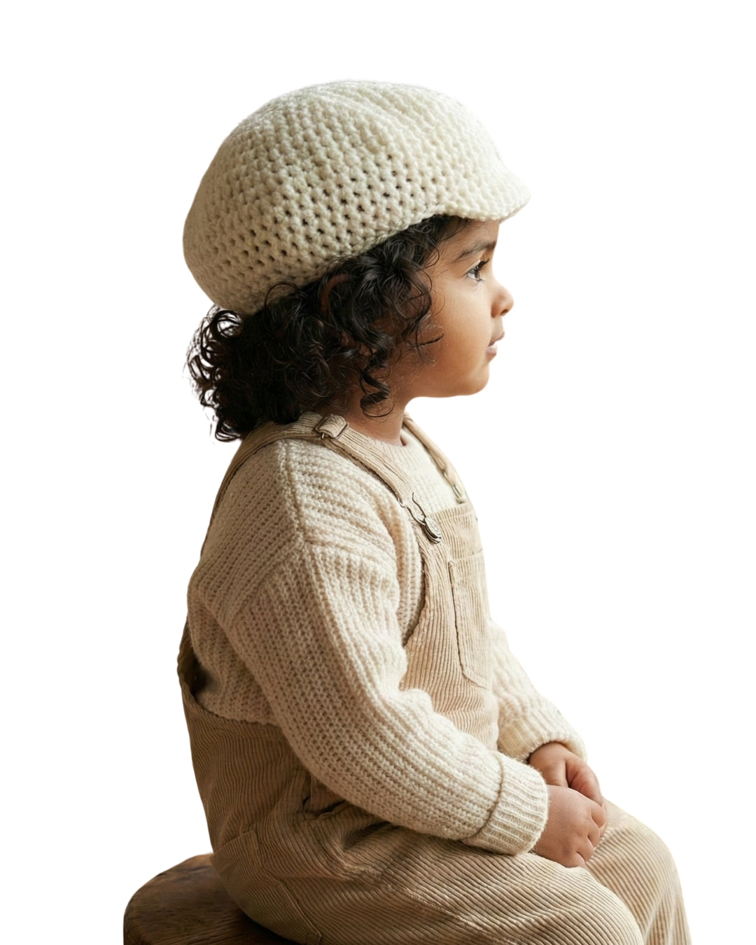 Off White Handmade Woollen Golf Cap for Boys