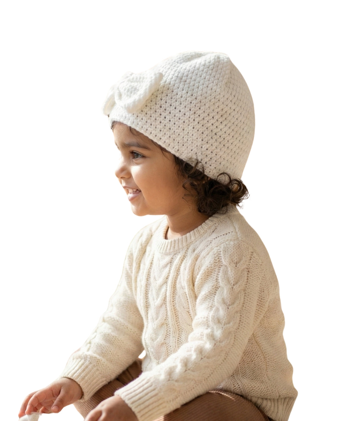 White Handmade Woollen Turban Cap for Girls