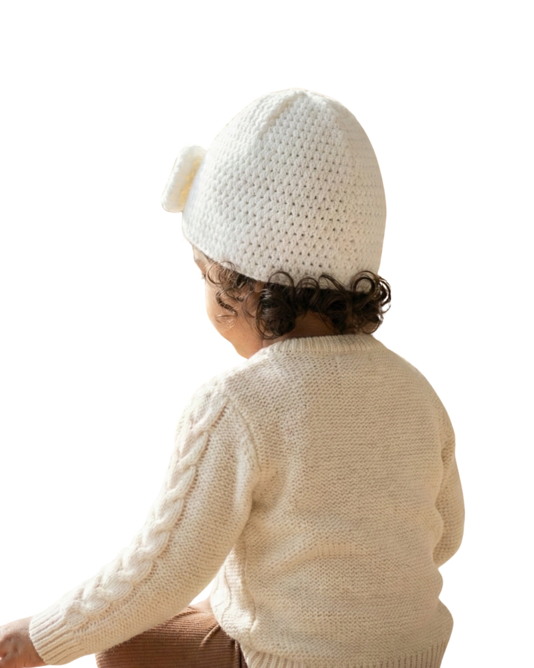 White Handmade Woollen Turban Cap for Girls