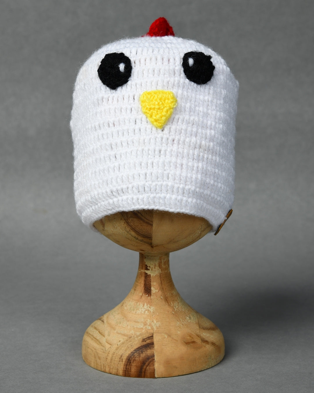 White Self Design Beanie Handmade Knitted Woollen Cap for Kids