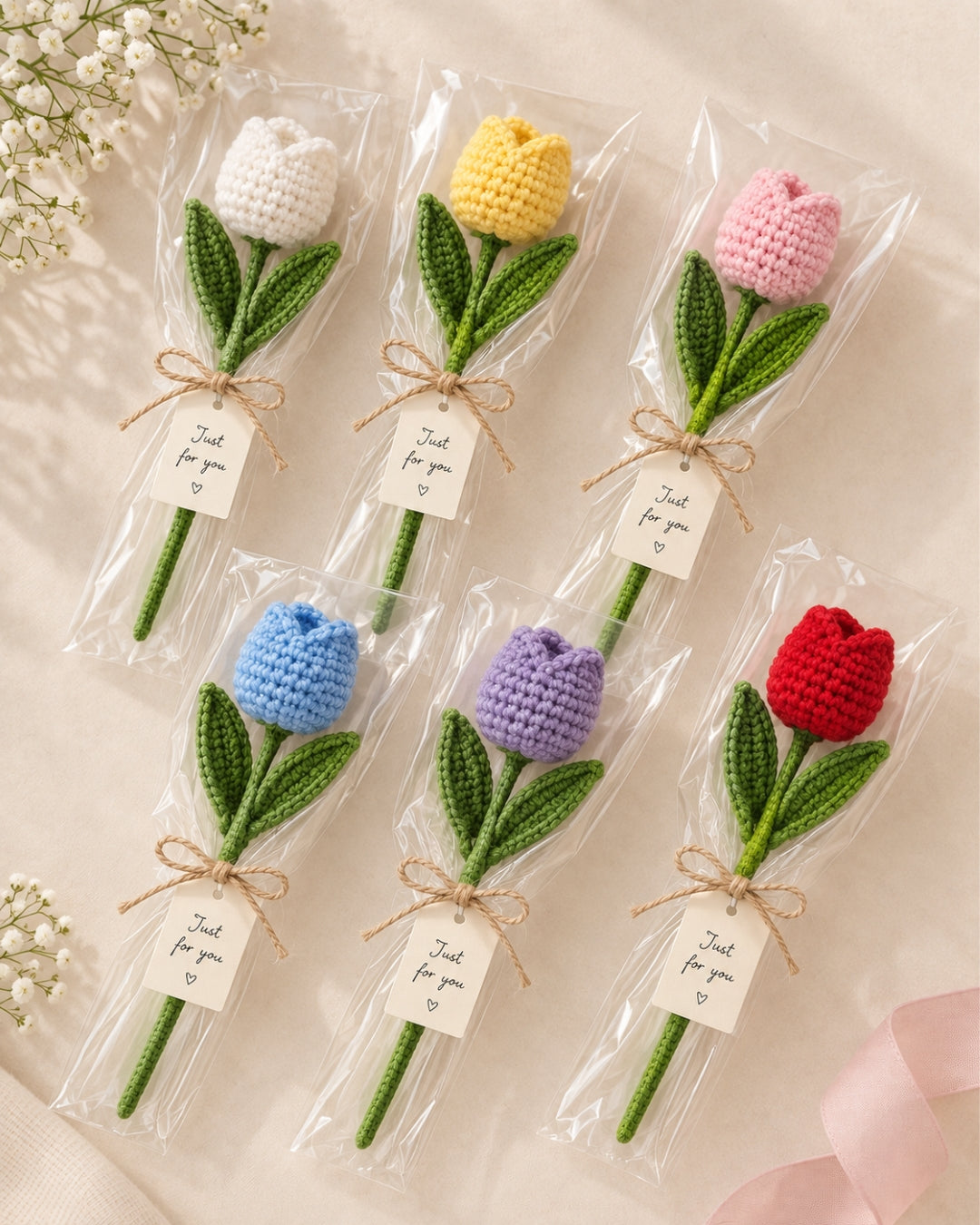 Handmade Crochet Tulip Bouquet/Stick