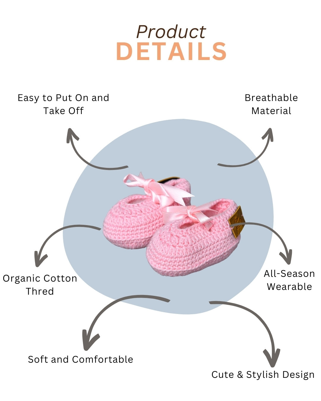 Pink Handmade Organic Thread Crochet Booties with Cute Bow Design