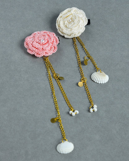 Pack of 2 Pink & Off White Ethnic Hair Clip for Girls