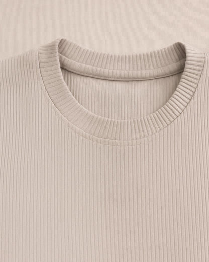 Beige Premium Cotton Half Sleeves Solid Co-ord Set for Girls