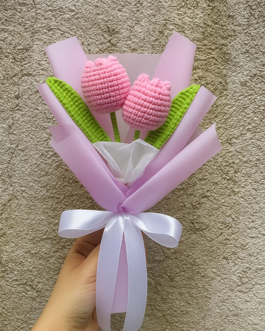 Handmade Crochet Pink Tulip Bouquet