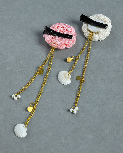 Pack of 2 Pink & Off White Ethnic Hair Clip for Girls