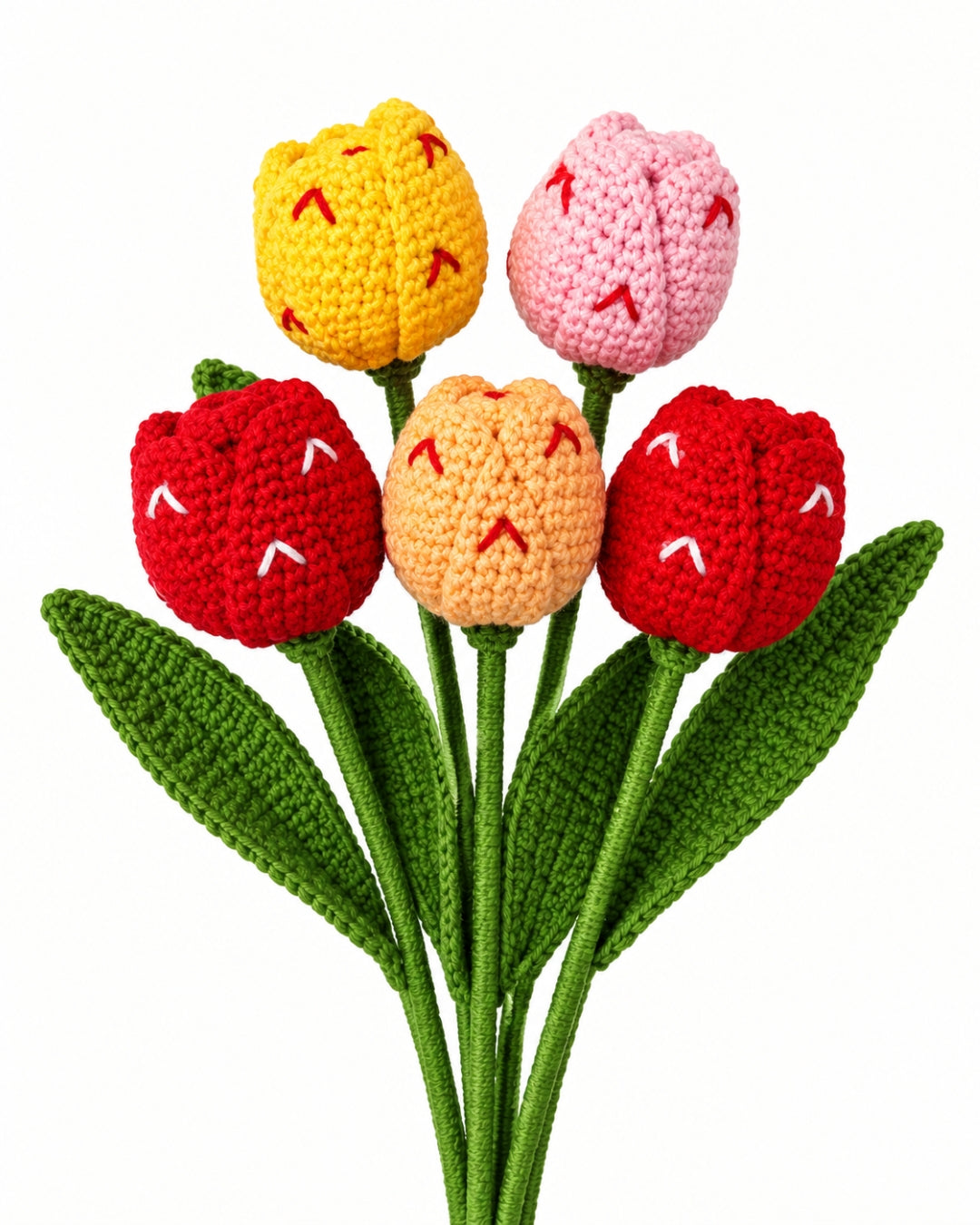 Handmade Crochet Heart Tulip Bouquet/Stick