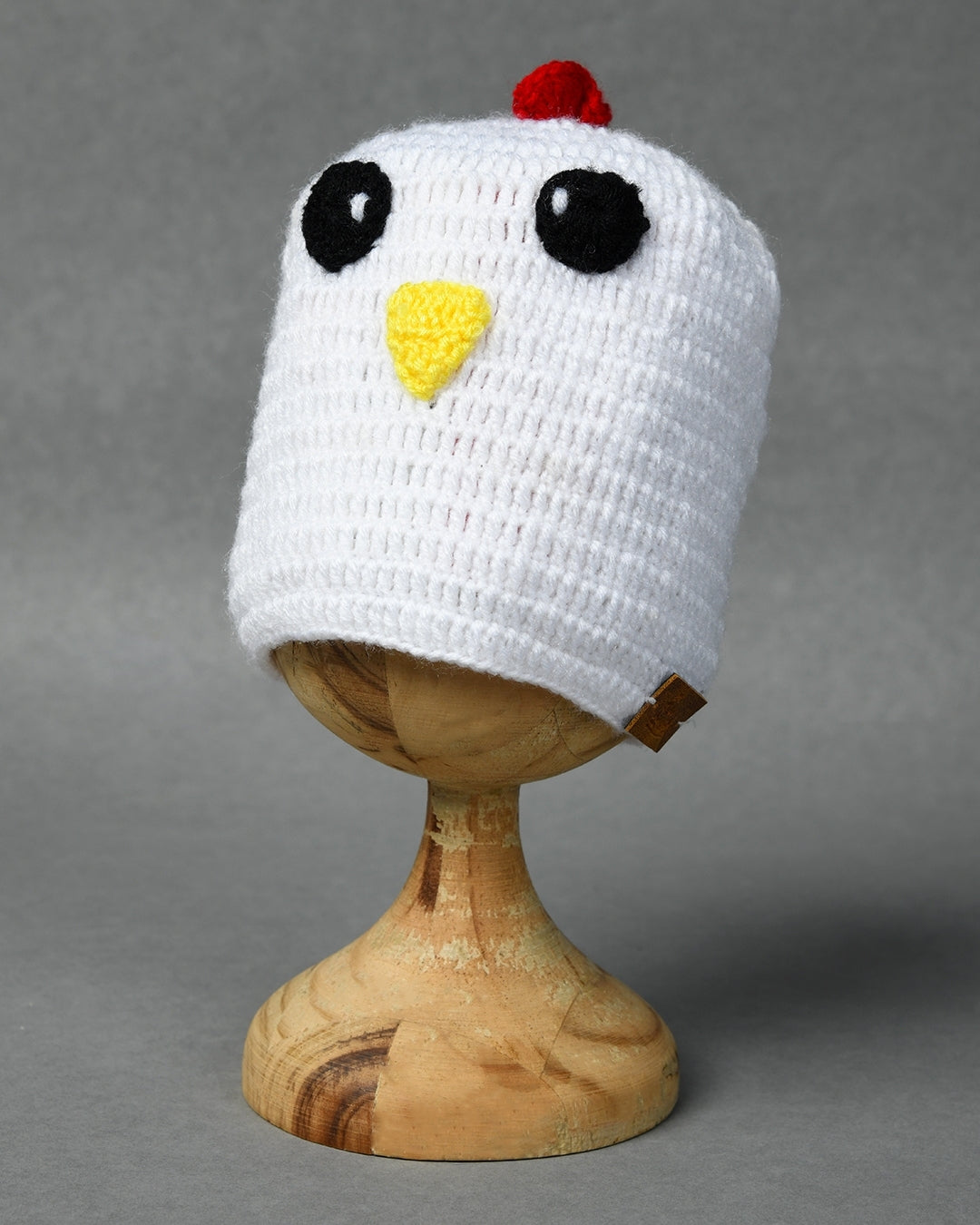 White Self Design Beanie Handmade Knitted Woollen Cap for Kids