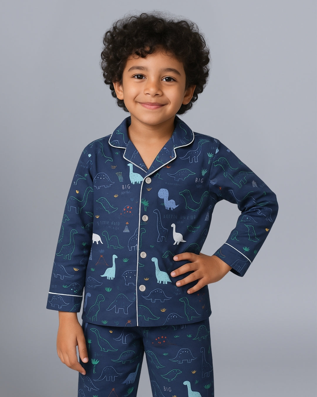 Blue Dinosaur Printed Pure Cotton Night Suit for Kids