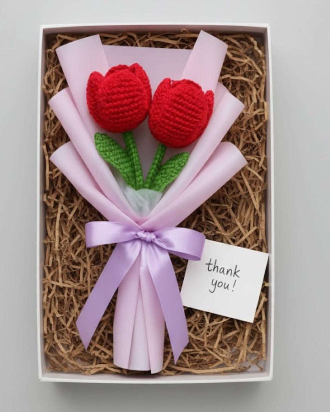 Handmade Crochet Red Tulip Bouquet