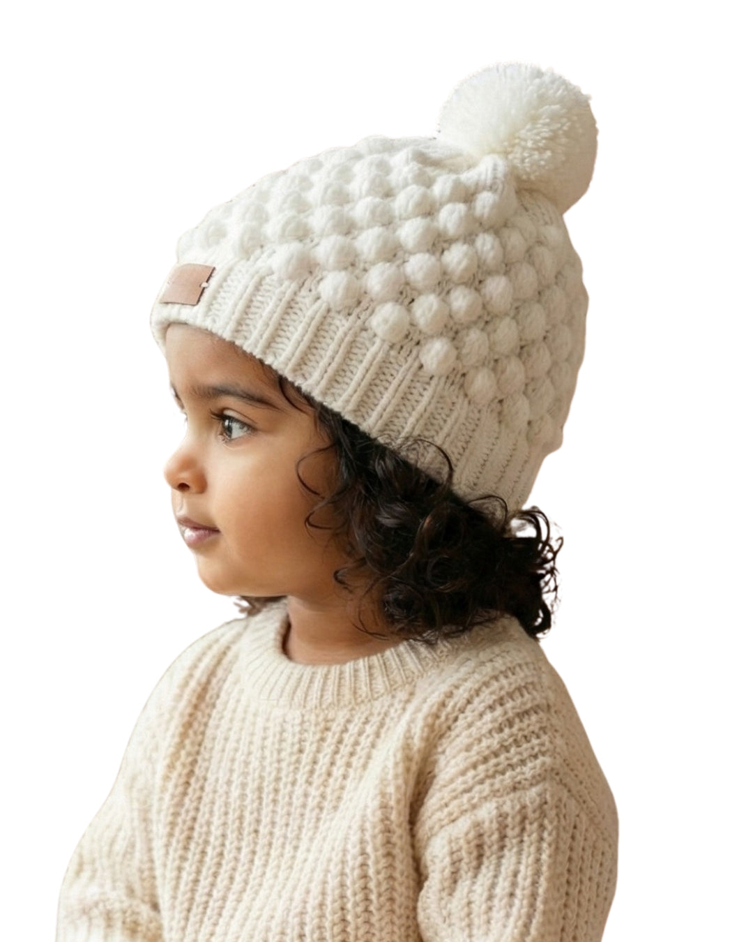 White Handmade Woollen Pom Pom Cap for kids