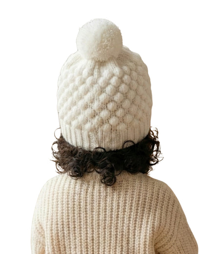 White Handmade Woollen Pom Pom Cap for kids