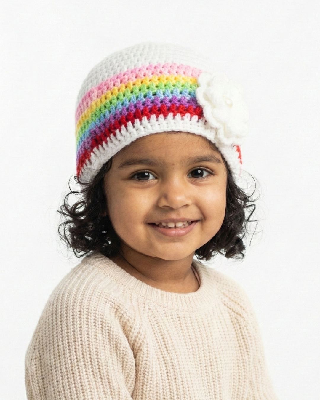 Handmade Woollen Rainbow Cap for Girls