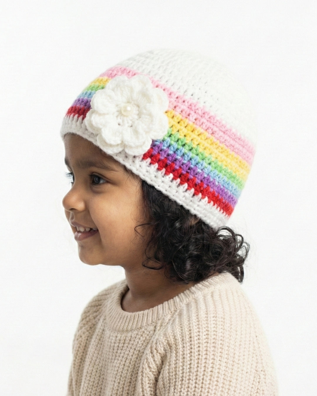 Handmade Woollen Rainbow Cap for Girls