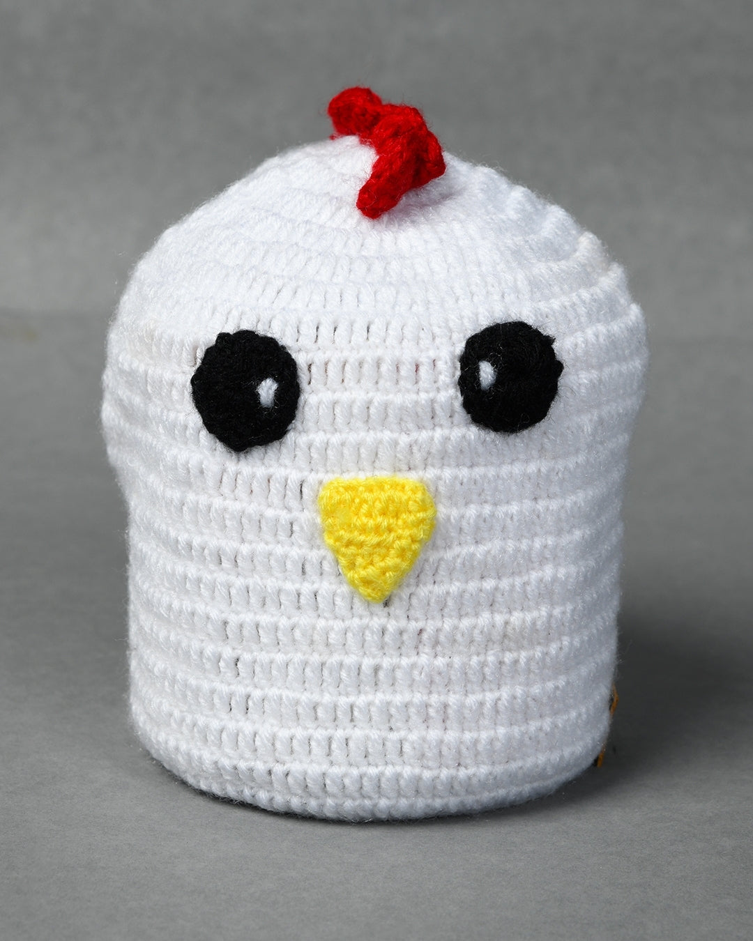 White Self Design Beanie Handmade Knitted Woollen Cap for Kids