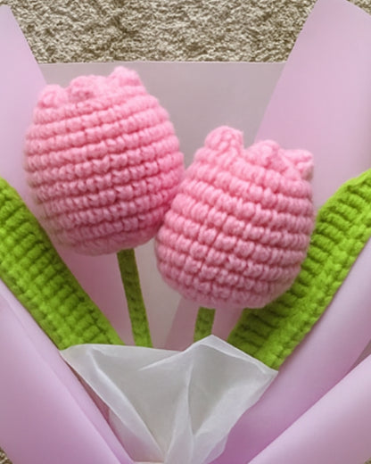 Handmade Crochet Pink Tulip Bouquet