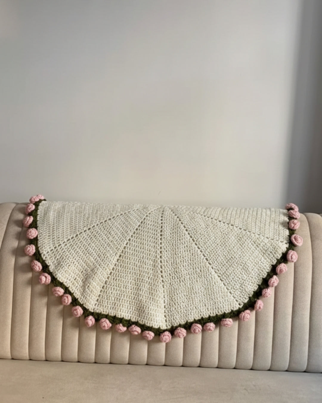 Handmade Crochet Pink Rose Bouquet Throw Blanket