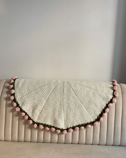Handmade Crochet Pink Rose Bouquet Throw Blanket