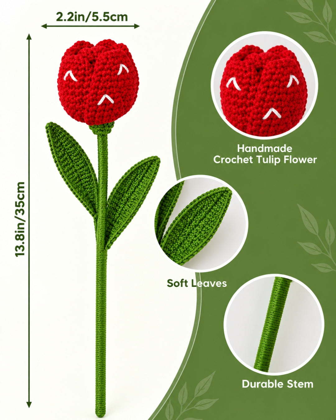 Handmade Crochet Heart Tulip Bouquet/Stick