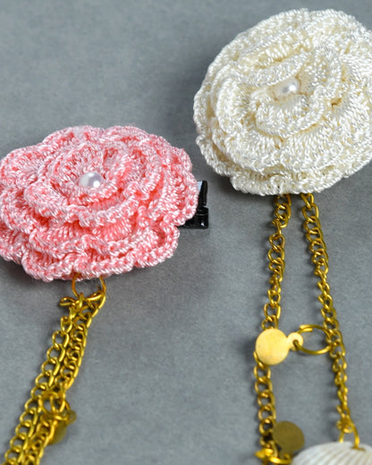 Pack of 2 Pink & Off White Ethnic Hair Clip for Girls
