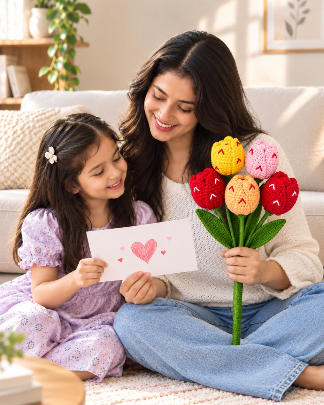 Handmade Crochet Heart Tulip Bouquet/Stick