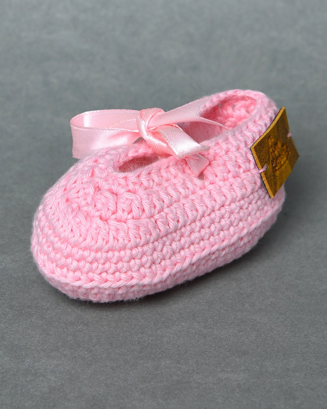 Pink Handmade Organic Thread Crochet Booties with Cute Bow Design