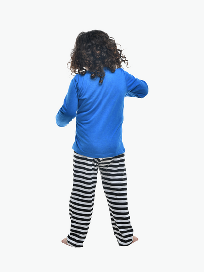Blue Zebra Printed Cotton Night Dress for Kids