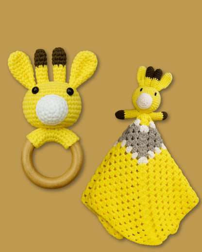 Giraffe Safety Blanket and Rattle Combo Perfect for Snuggles and Play