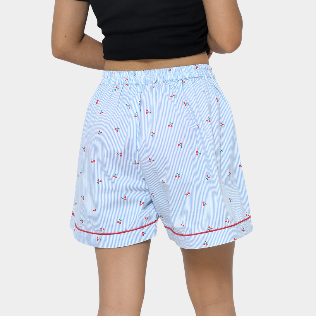 Blue Cherry Printed Girls Cotton Shorts