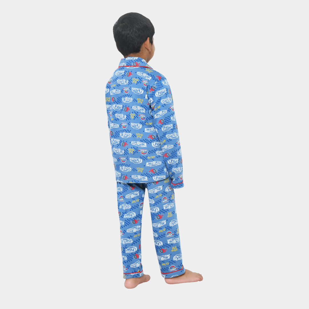 Blue Racing Car Printed Cotton Boys Night Suit – FunKrafts Shop