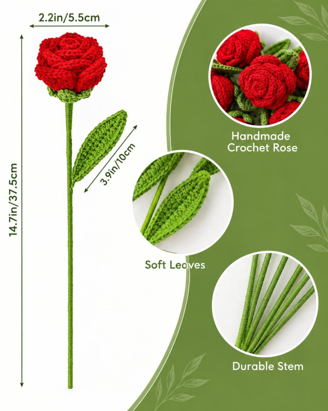 Handmade Crochet Rose Bouquet/Stick