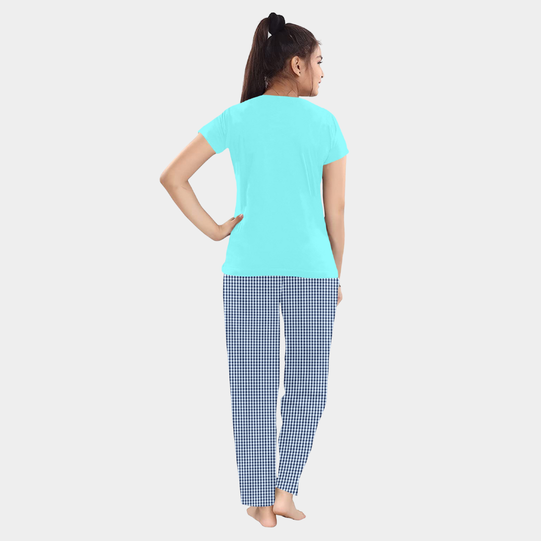 Blue Checks Printed Nightwear for Girls