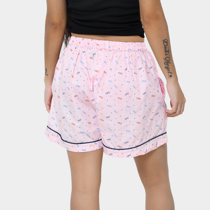 Girls Pink Spectacles Printed Cotton Shorts