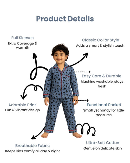 Blue Premium Cotton Puppy Printed Nightsuit for Kids
