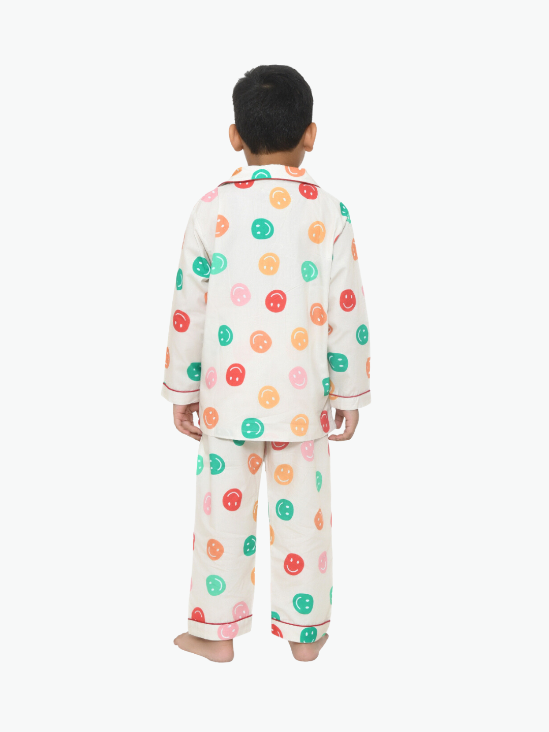 Off White Smiley Printed Cotton Kids Night Suit