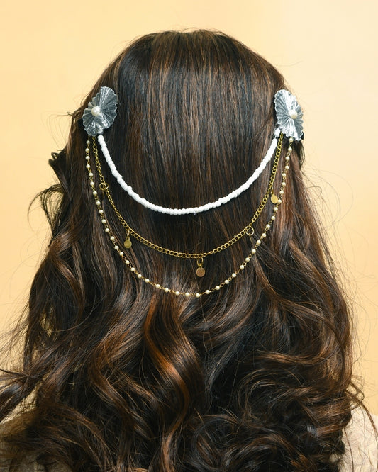 Ethnic Beaded Chain Hairclip - Silver