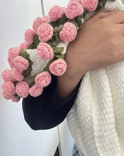 Handmade Crochet Pink Rose Bouquet Throw Blanket