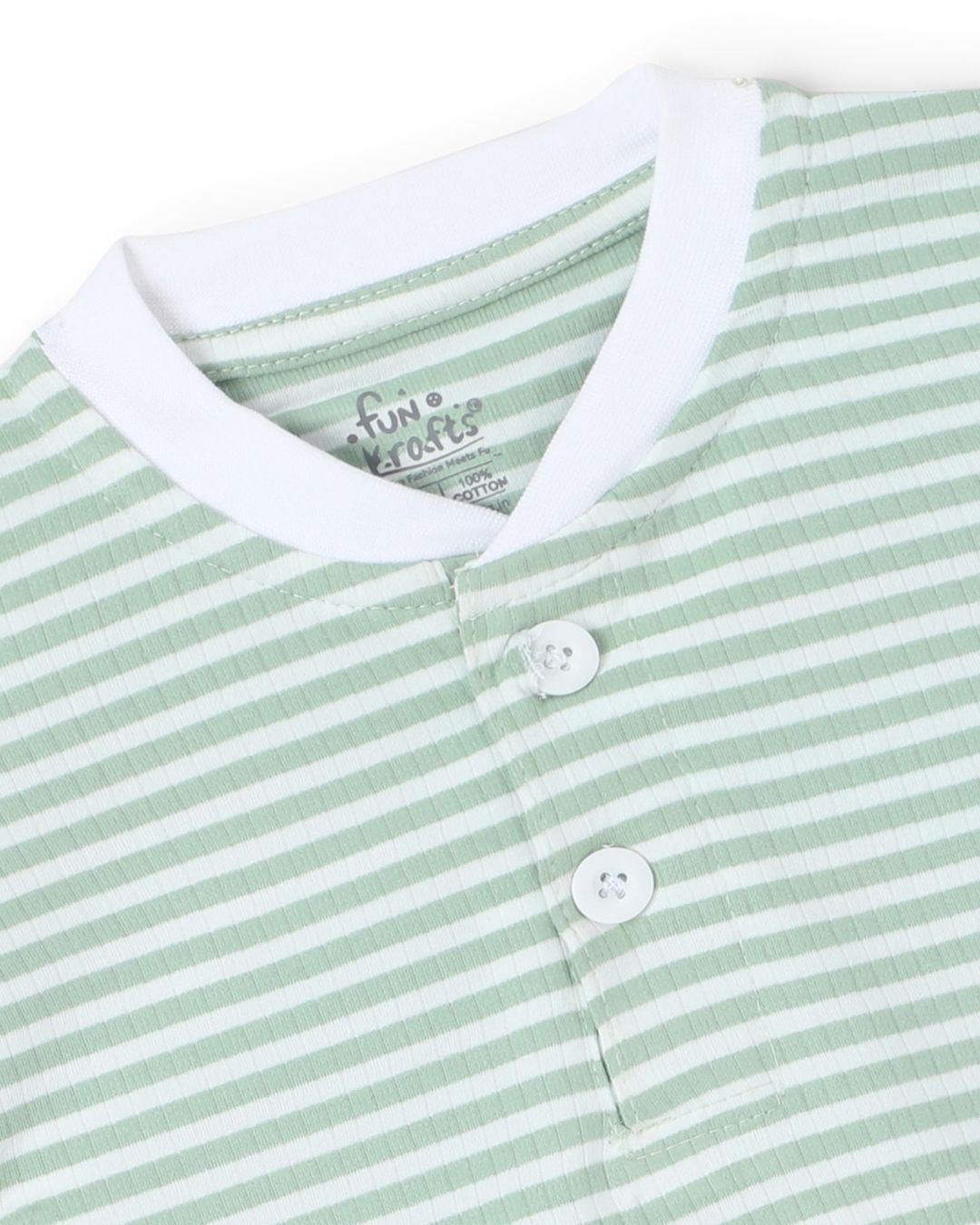 Strips Printed Premium Cotton Half Sleeves Green & White T-Shirt with Grey Jogger for Boys