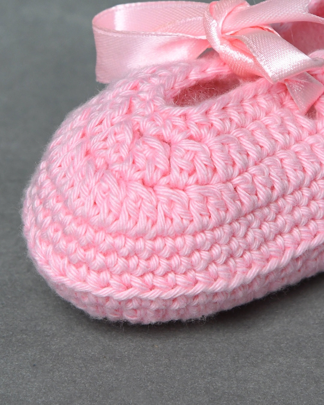 Pink Handmade Organic Thread Crochet Booties with Cute Bow Design