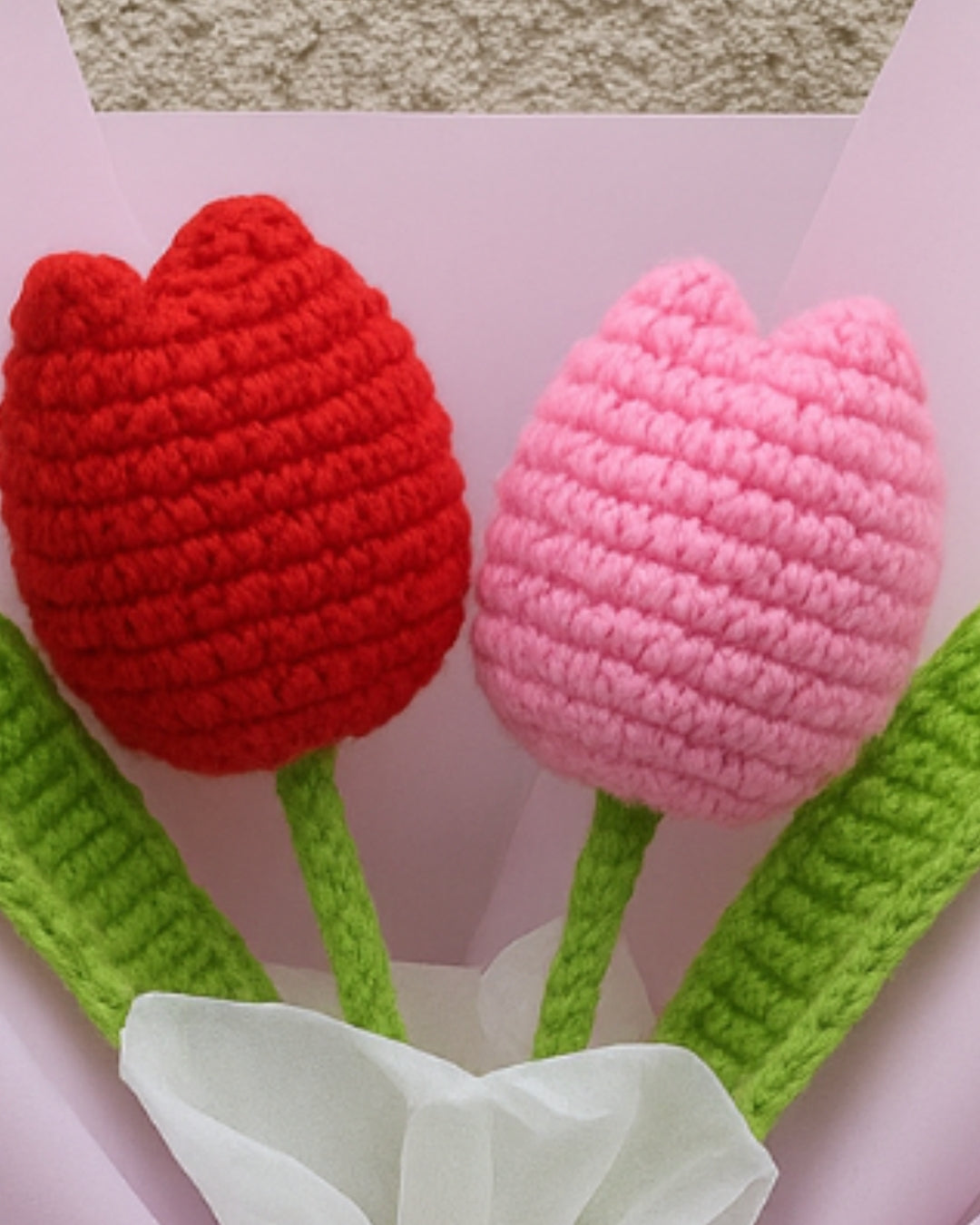 Handmade Crochet Pink & Red Tulip Bouquet